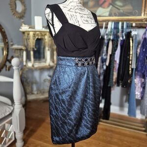 Alexia Admor Black and Blue Cocktail Dress with Beaded Detail XS